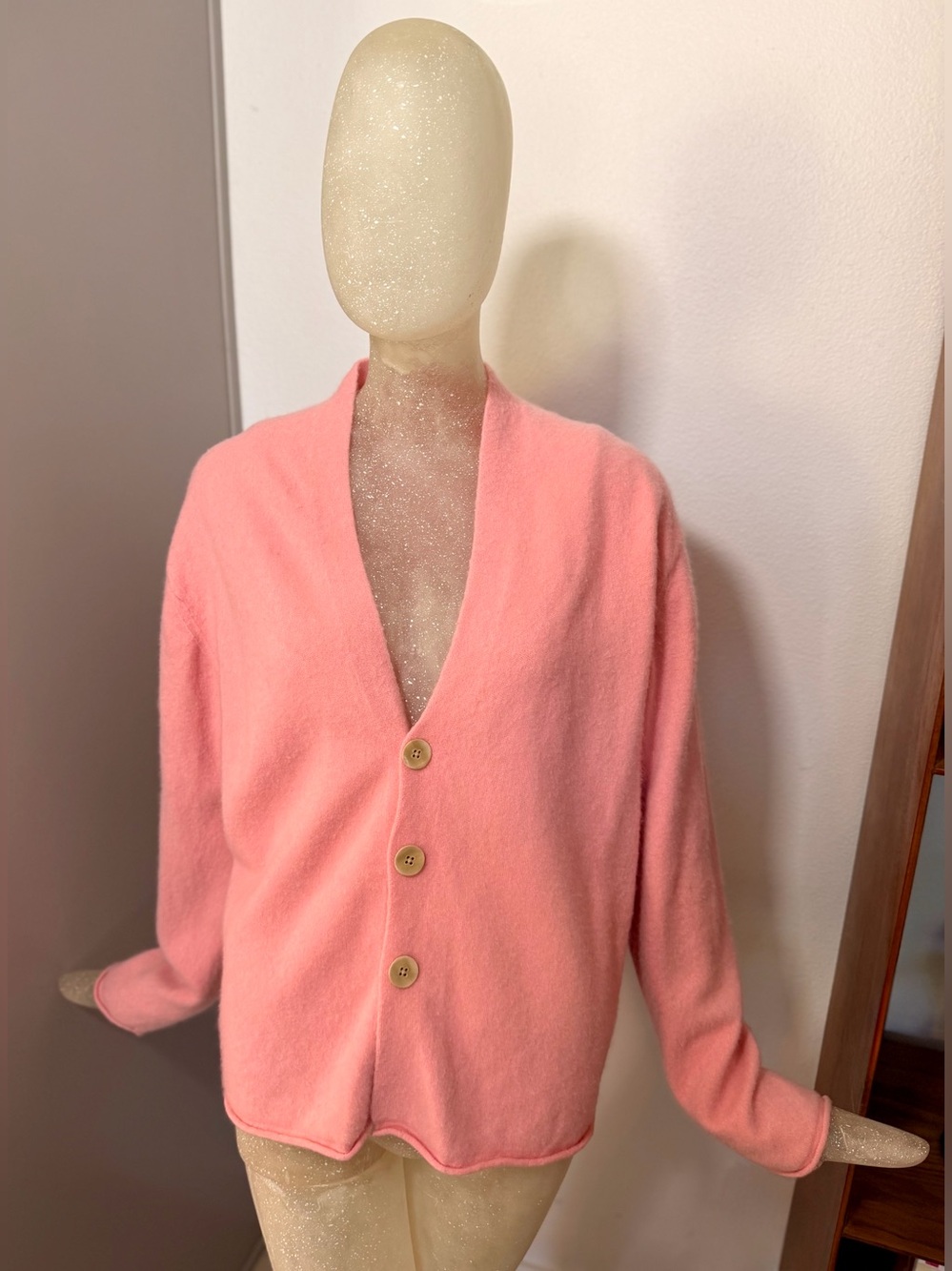 Guest In Residence Cashmere Baby Pink Button-Front Everywhere Cardigan. Size M